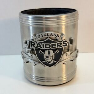 Oakland Raiders NFL Can Cooler Koozie Silver Stainless Steel Foam Insulated